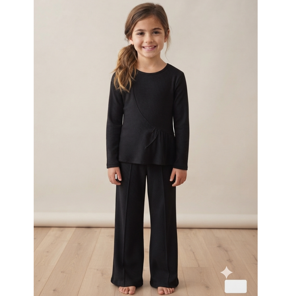 ZX106: Girls 2 Piece Rib Outfit- Black (4-12 Years) ZX106: Girls 2 Piece Rib Outfit- Black (4-12 Years)